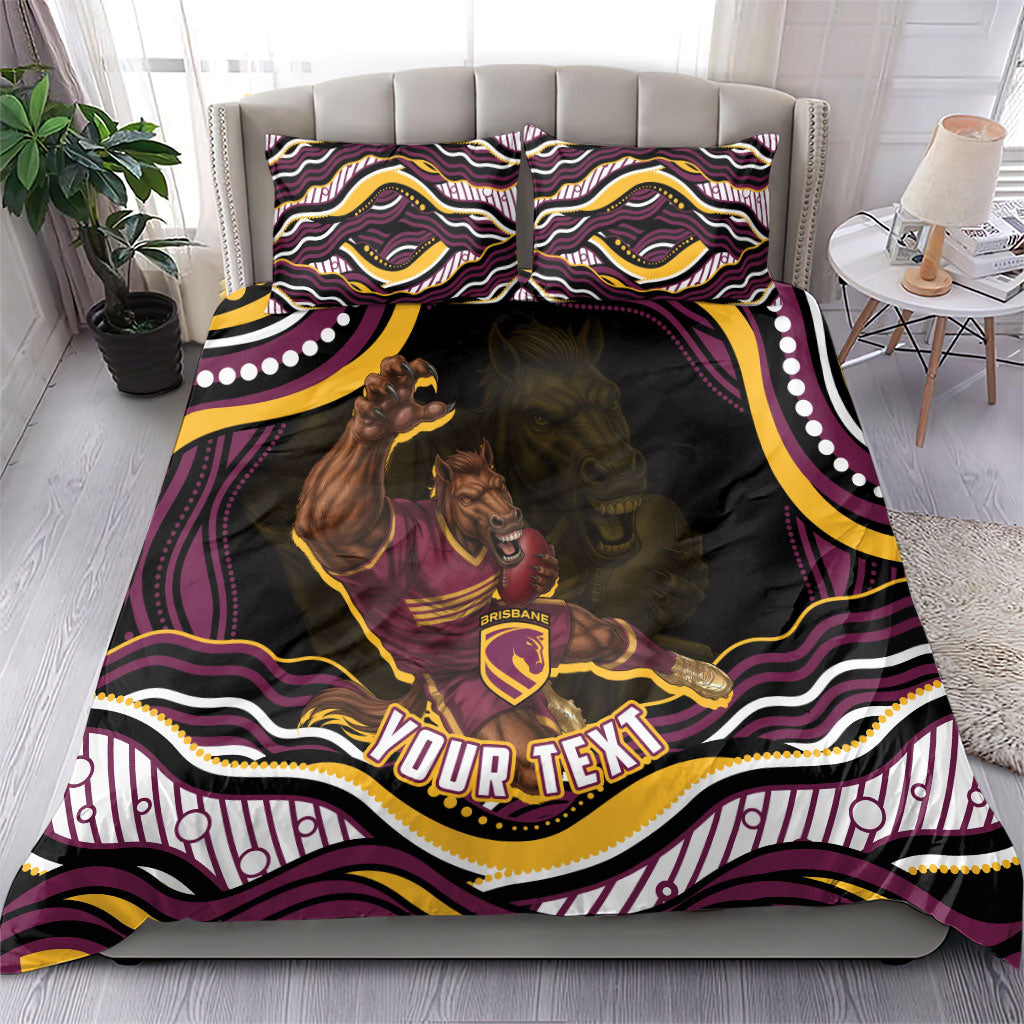 Personalized Brisbane Broncos Bedding Set Aboriginal Dot Art - Dreamtime Rugby Mascot