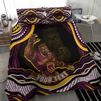 Personalized Brisbane Broncos Bedding Set Aboriginal Dot Art - Dreamtime Rugby Mascot
