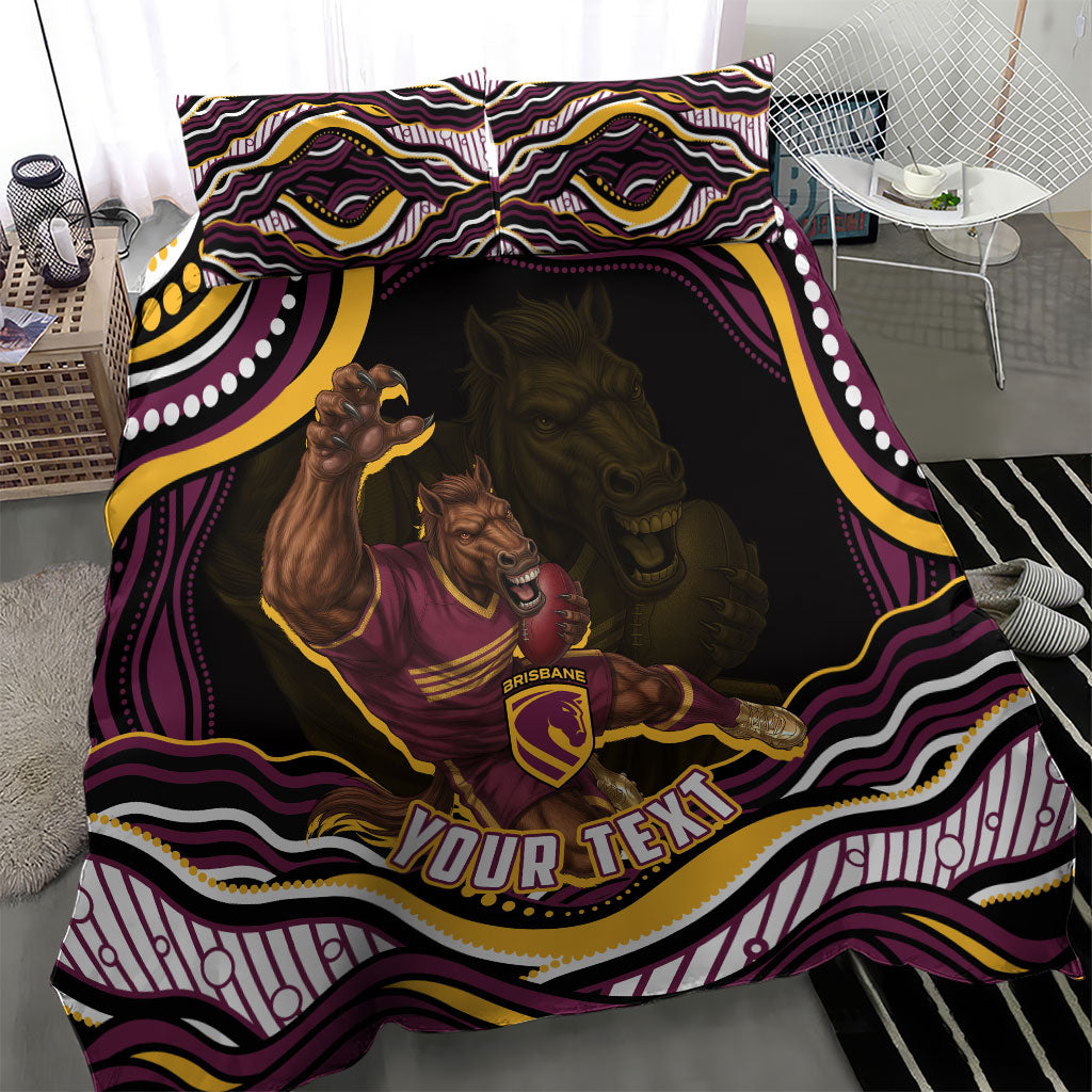 Personalized Brisbane Broncos Bedding Set Aboriginal Dot Art - Dreamtime Rugby Mascot