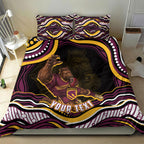 Personalized Brisbane Broncos Bedding Set Aboriginal Dot Art - Dreamtime Rugby Mascot