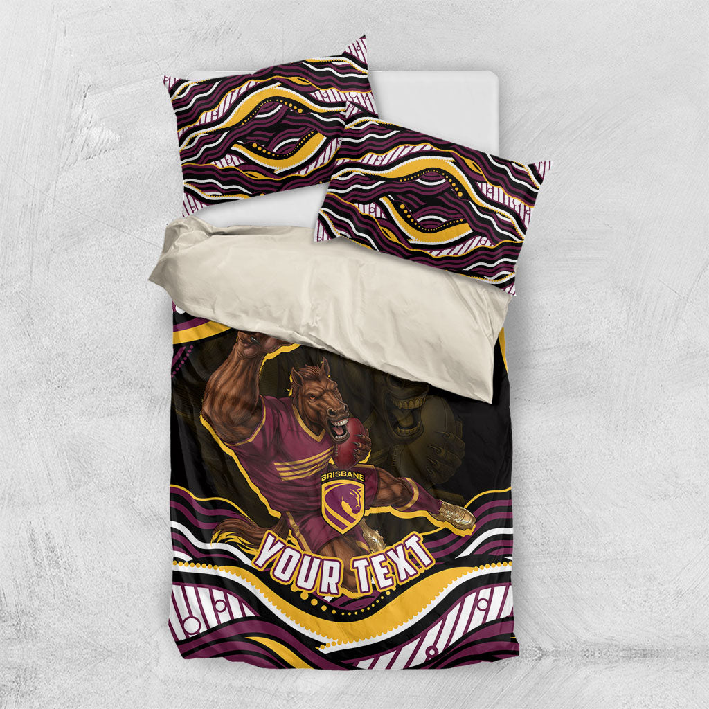 Personalized Brisbane Broncos Bedding Set Aboriginal Dot Art - Dreamtime Rugby Mascot