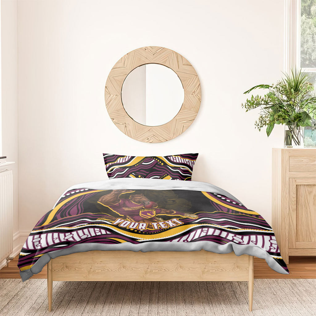 Personalized Brisbane Broncos Bedding Set Aboriginal Dot Art - Dreamtime Rugby Mascot
