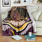Personalized Brisbane Broncos Blanket Aboriginal Dot Art - Dreamtime Rugby Mascot