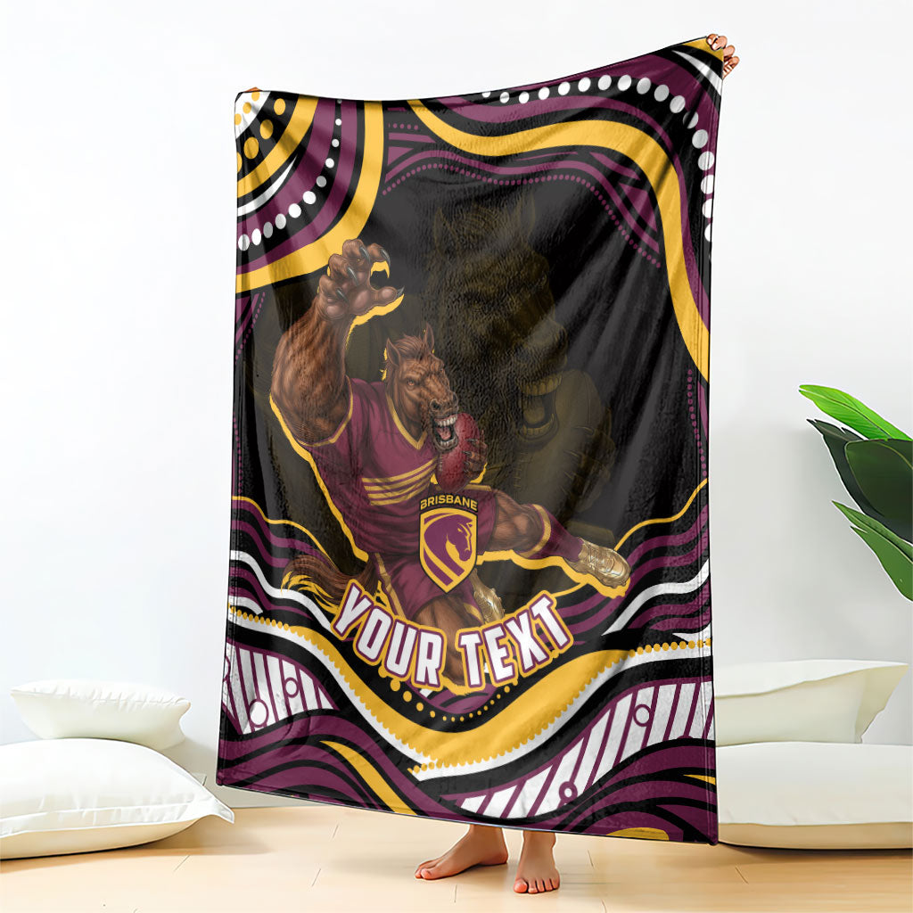 Personalized Brisbane Broncos Blanket Aboriginal Dot Art - Dreamtime Rugby Mascot
