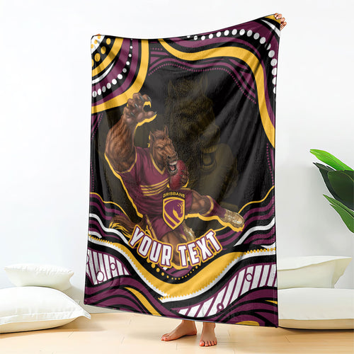 Personalized Brisbane Broncos Blanket Aboriginal Dot Art - Dreamtime Rugby Mascot