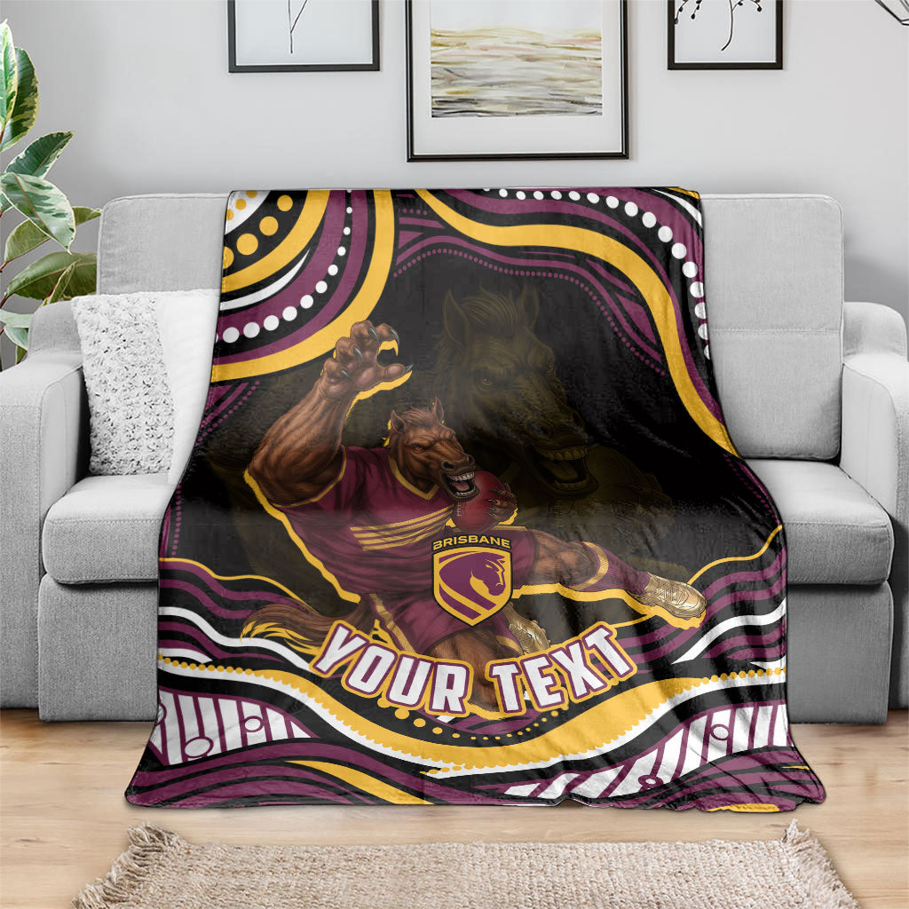 Personalized Brisbane Broncos Blanket Aboriginal Dot Art - Dreamtime Rugby Mascot