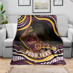 Personalized Brisbane Broncos Blanket Aboriginal Dot Art - Dreamtime Rugby Mascot