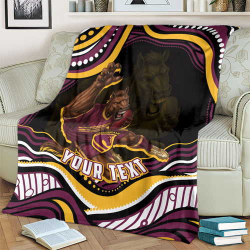 Personalized Brisbane Broncos Blanket Aboriginal Dot Art - Dreamtime Rugby Mascot