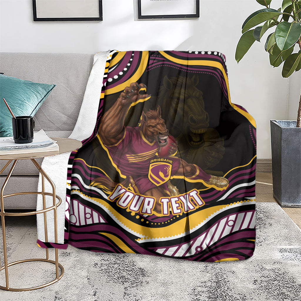 Personalized Brisbane Broncos Blanket Aboriginal Dot Art - Dreamtime Rugby Mascot