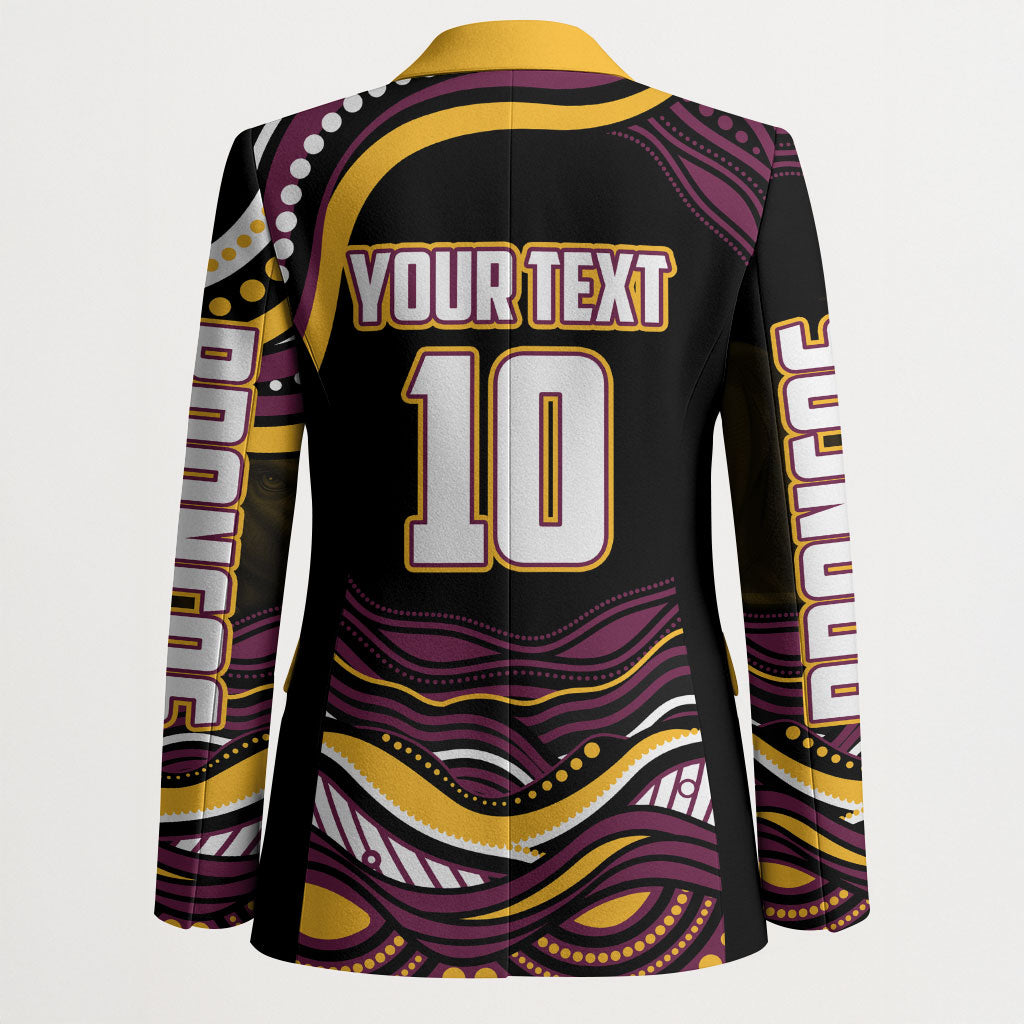 Personalized Brisbane Broncos Blazer Aboriginal Dot Art - Dreamtime Rugby Mascot
