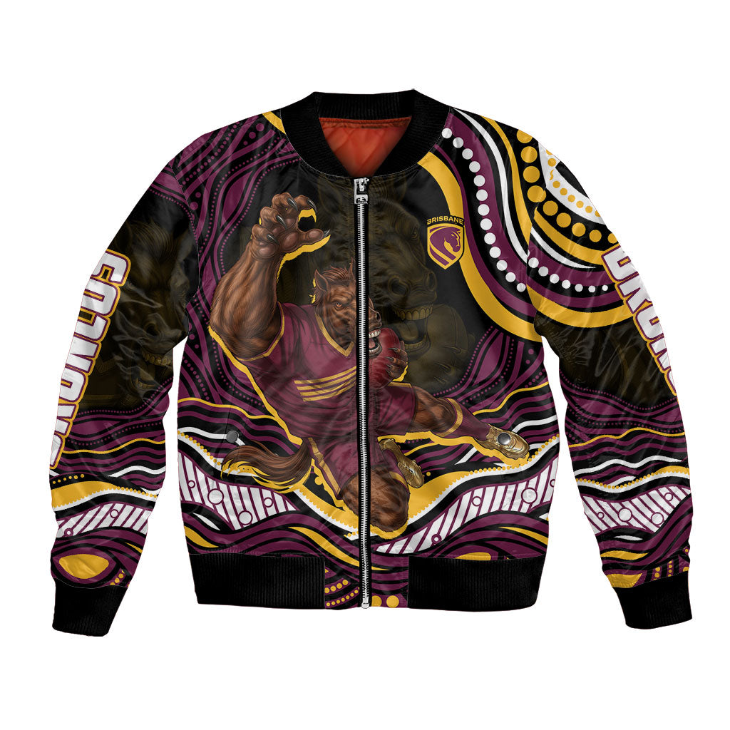 Personalized Brisbane Broncos Bomber Jacket Aboriginal Dot Art - Dreamtime Rugby Mascot