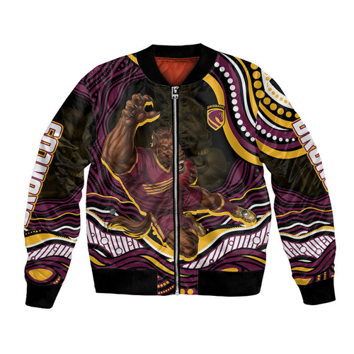 Personalized Brisbane Broncos Bomber Jacket Aboriginal Dot Art - Dreamtime Rugby Mascot