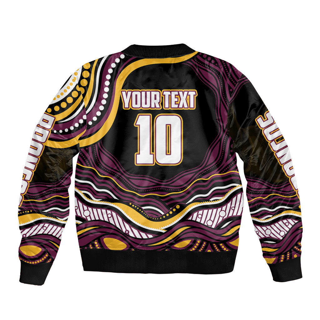 Personalized Brisbane Broncos Bomber Jacket Aboriginal Dot Art - Dreamtime Rugby Mascot