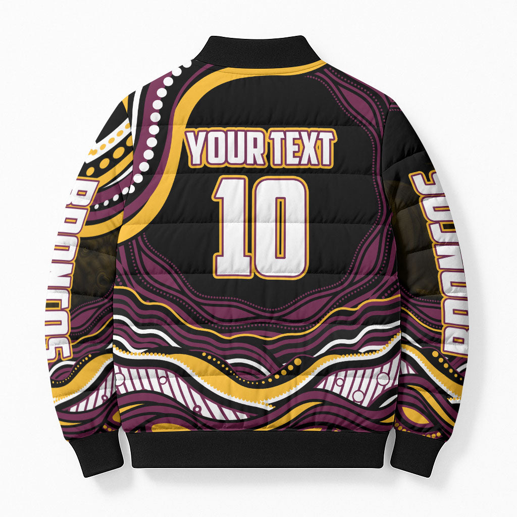 Personalized Brisbane Broncos Bomber Puffer Jacket Aboriginal Dot Art - Dreamtime Rugby Mascot