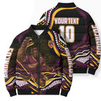 Personalized Brisbane Broncos Bomber Puffer Jacket Aboriginal Dot Art - Dreamtime Rugby Mascot