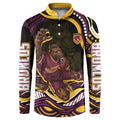 Personalized Brisbane Broncos Button Sweatshirt Aboriginal Dot Art - Dreamtime Rugby Mascot