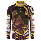 Personalized Brisbane Broncos Button Sweatshirt Aboriginal Dot Art - Dreamtime Rugby Mascot