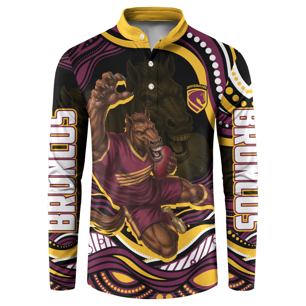 Personalized Brisbane Broncos Button Sweatshirt Aboriginal Dot Art - Dreamtime Rugby Mascot