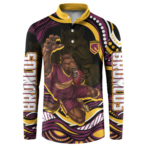 Personalized Brisbane Broncos Button Sweatshirt Aboriginal Dot Art - Dreamtime Rugby Mascot