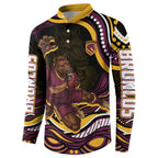 Personalized Brisbane Broncos Button Sweatshirt Aboriginal Dot Art - Dreamtime Rugby Mascot