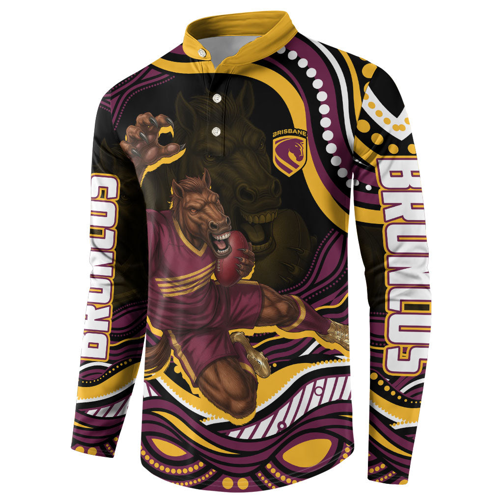 Personalized Brisbane Broncos Button Sweatshirt Aboriginal Dot Art - Dreamtime Rugby Mascot