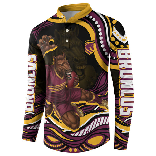 Personalized Brisbane Broncos Button Sweatshirt Aboriginal Dot Art - Dreamtime Rugby Mascot