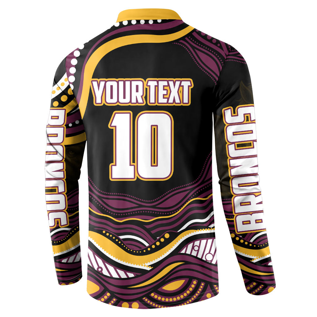 Personalized Brisbane Broncos Button Sweatshirt Aboriginal Dot Art - Dreamtime Rugby Mascot