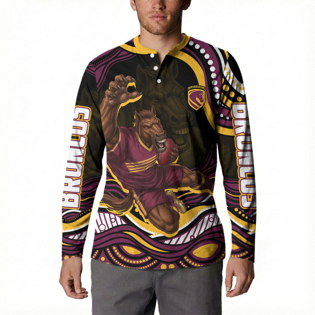 Personalized Brisbane Broncos Button Sweatshirt Aboriginal Dot Art - Dreamtime Rugby Mascot