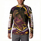 Personalized Brisbane Broncos Button Sweatshirt Aboriginal Dot Art - Dreamtime Rugby Mascot