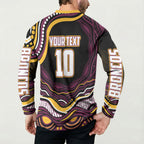Personalized Brisbane Broncos Button Sweatshirt Aboriginal Dot Art - Dreamtime Rugby Mascot