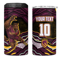 Personalized Brisbane Broncos 4 in 1 Can Cooler Tumbler Aboriginal Dot Art - Dreamtime Rugby Mascot
