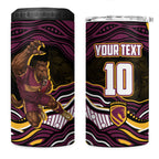 Personalized Brisbane Broncos 4 in 1 Can Cooler Tumbler Aboriginal Dot Art - Dreamtime Rugby Mascot