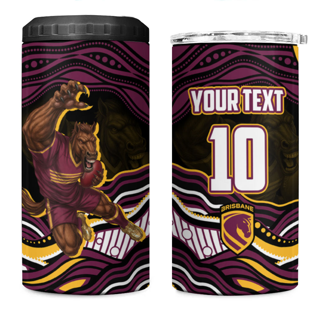 Personalized Brisbane Broncos 4 in 1 Can Cooler Tumbler Aboriginal Dot Art - Dreamtime Rugby Mascot