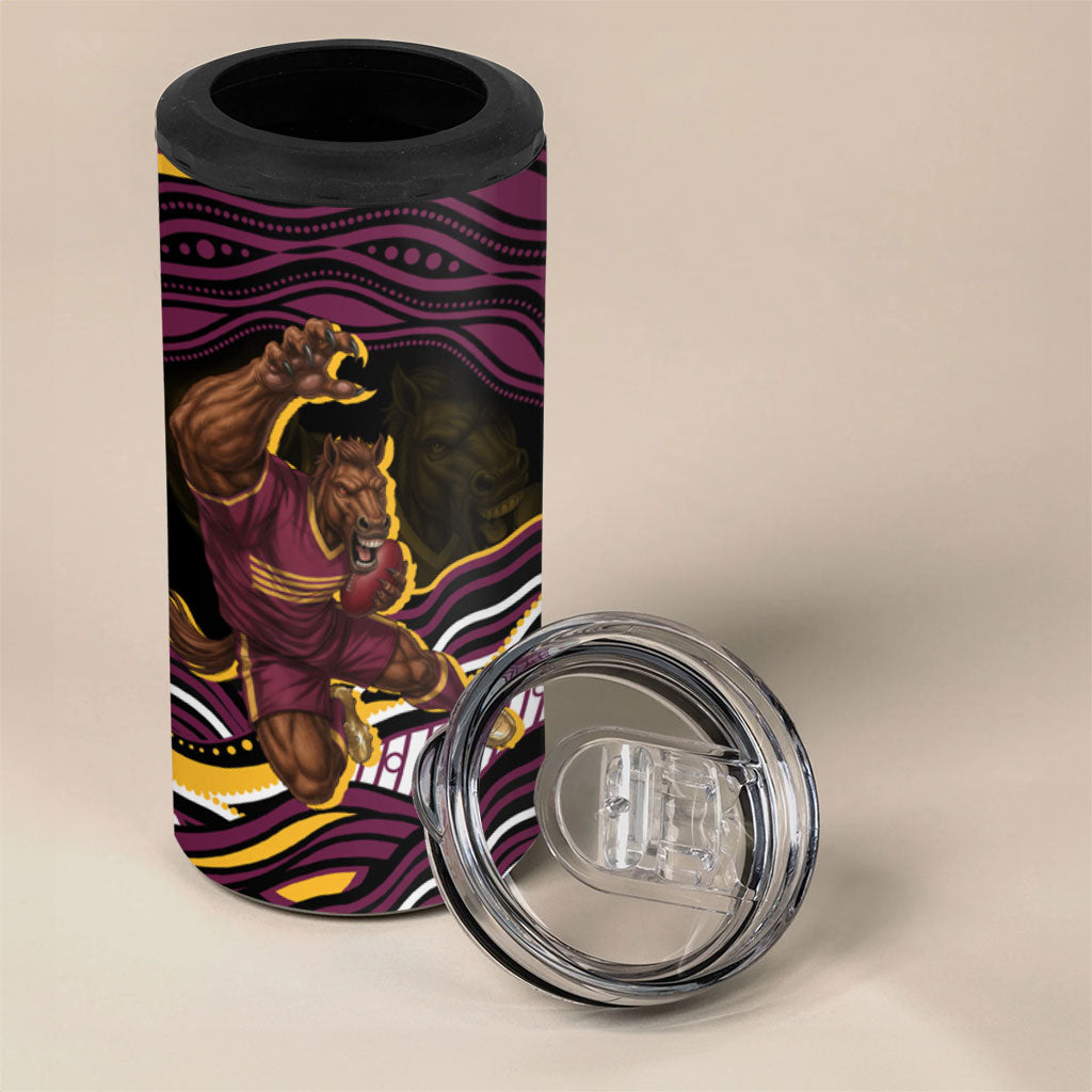 Personalized Brisbane Broncos 4 in 1 Can Cooler Tumbler Aboriginal Dot Art - Dreamtime Rugby Mascot