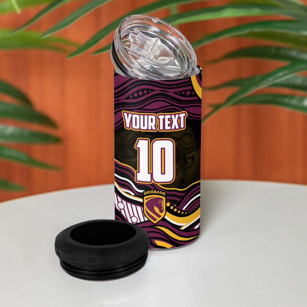 Personalized Brisbane Broncos 4 in 1 Can Cooler Tumbler Aboriginal Dot Art - Dreamtime Rugby Mascot