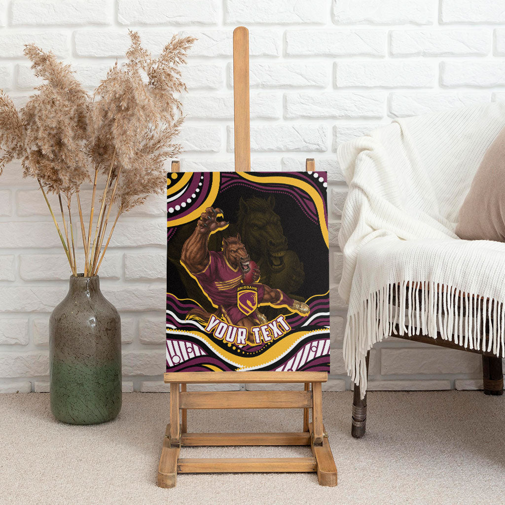 Personalized Brisbane Broncos Canvas Wall Art Aboriginal Dot Art - Dreamtime Rugby Mascot