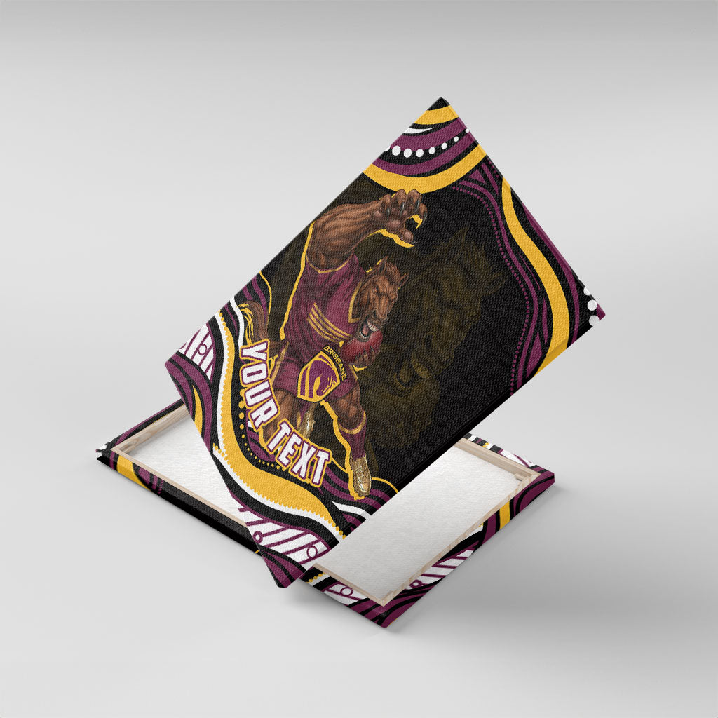 Personalized Brisbane Broncos Canvas Wall Art Aboriginal Dot Art - Dreamtime Rugby Mascot