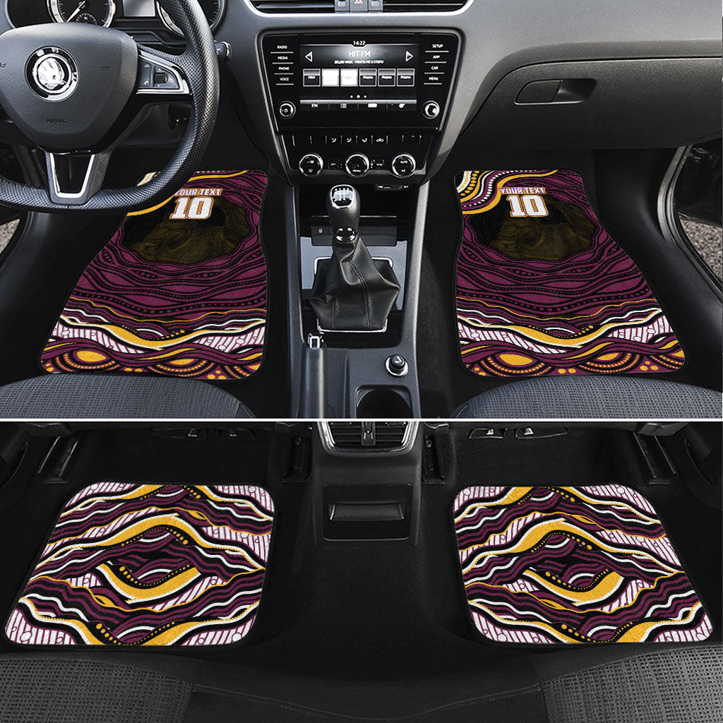 Personalized Brisbane Broncos Car Mats Aboriginal Dot Art - Dreamtime Rugby Mascot
