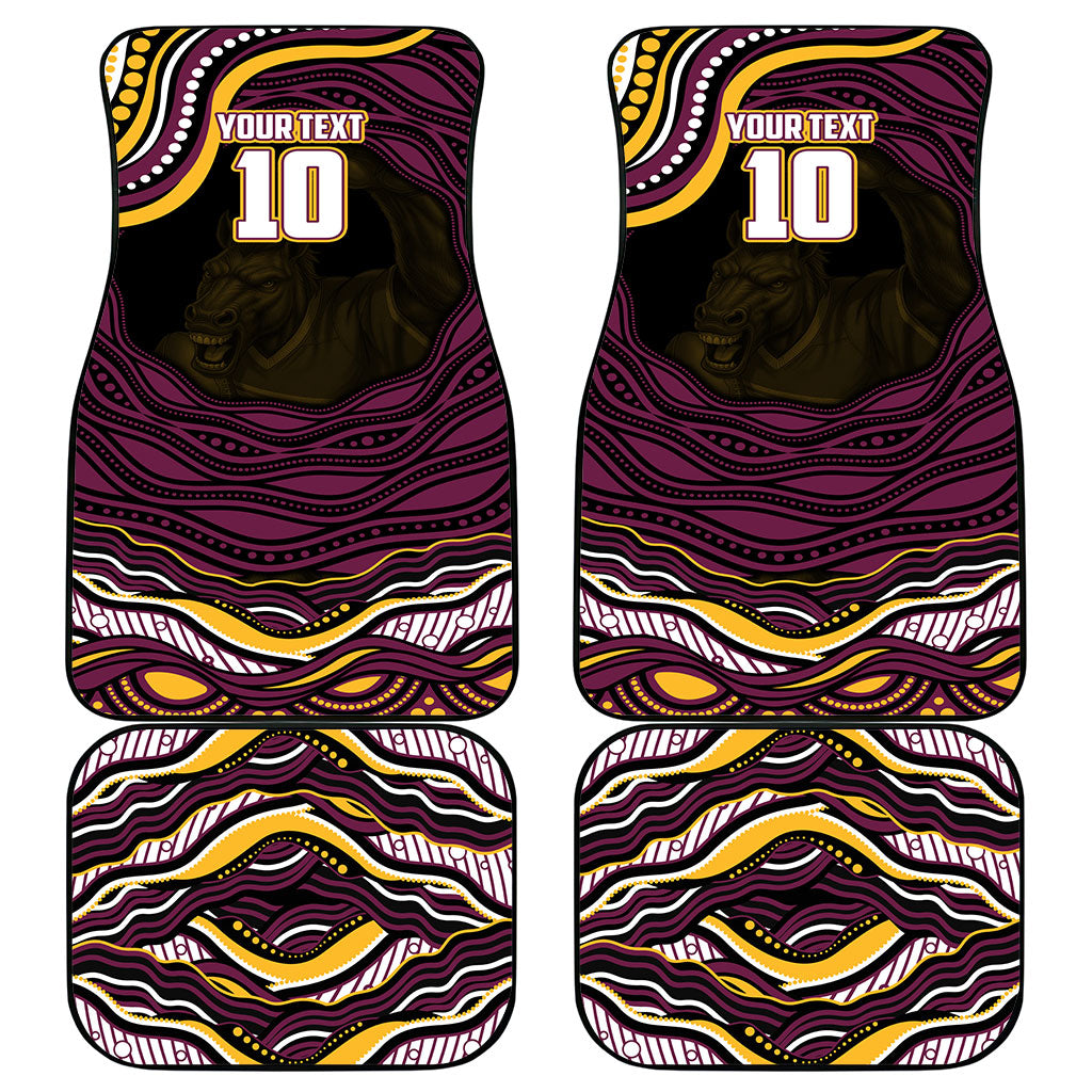 Personalized Brisbane Broncos Car Mats Aboriginal Dot Art - Dreamtime Rugby Mascot