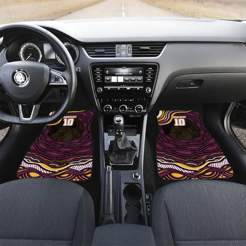 Personalized Brisbane Broncos Car Mats Aboriginal Dot Art - Dreamtime Rugby Mascot