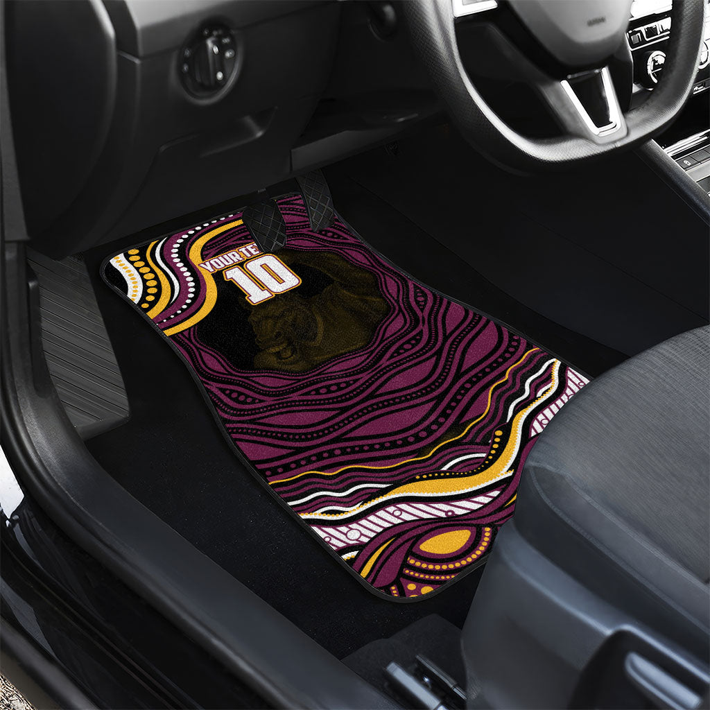Personalized Brisbane Broncos Car Mats Aboriginal Dot Art - Dreamtime Rugby Mascot