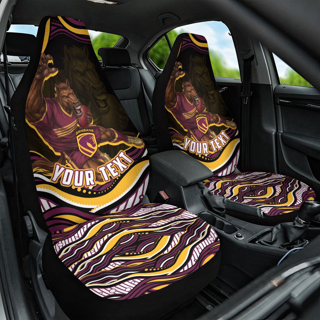 Personalized Brisbane Broncos Car Seat Cover Aboriginal Dot Art - Dreamtime Rugby Mascot