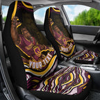 Personalized Brisbane Broncos Car Seat Cover Aboriginal Dot Art - Dreamtime Rugby Mascot