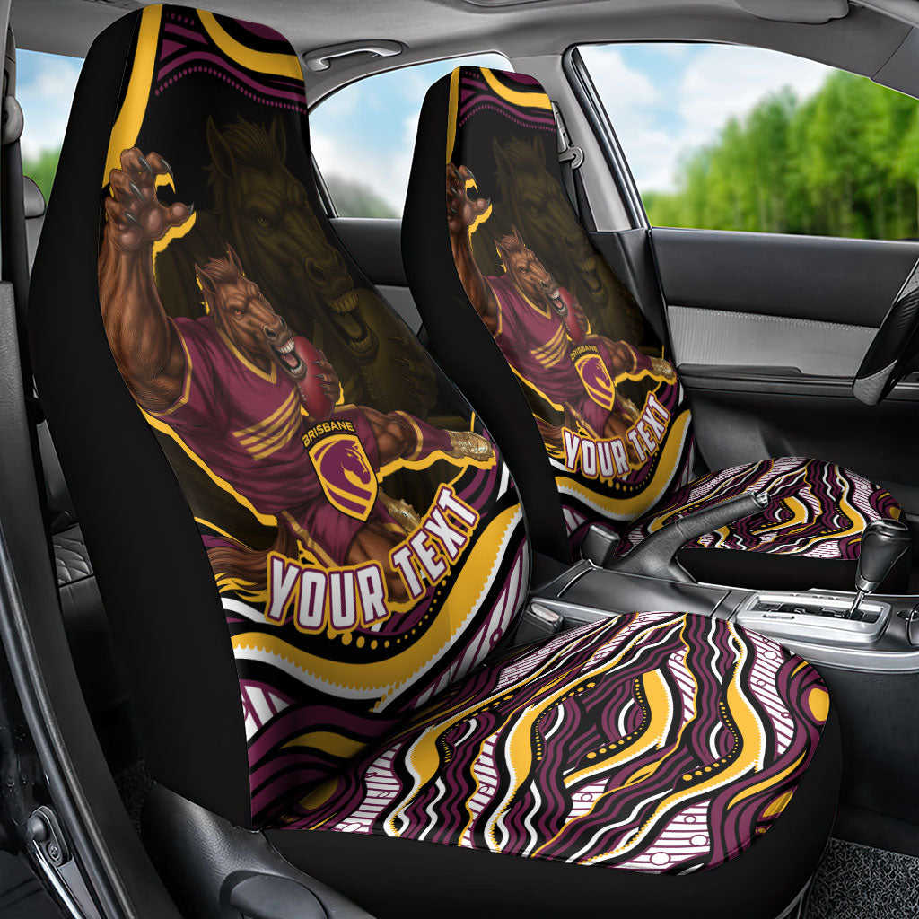 Personalized Brisbane Broncos Car Seat Cover Aboriginal Dot Art - Dreamtime Rugby Mascot