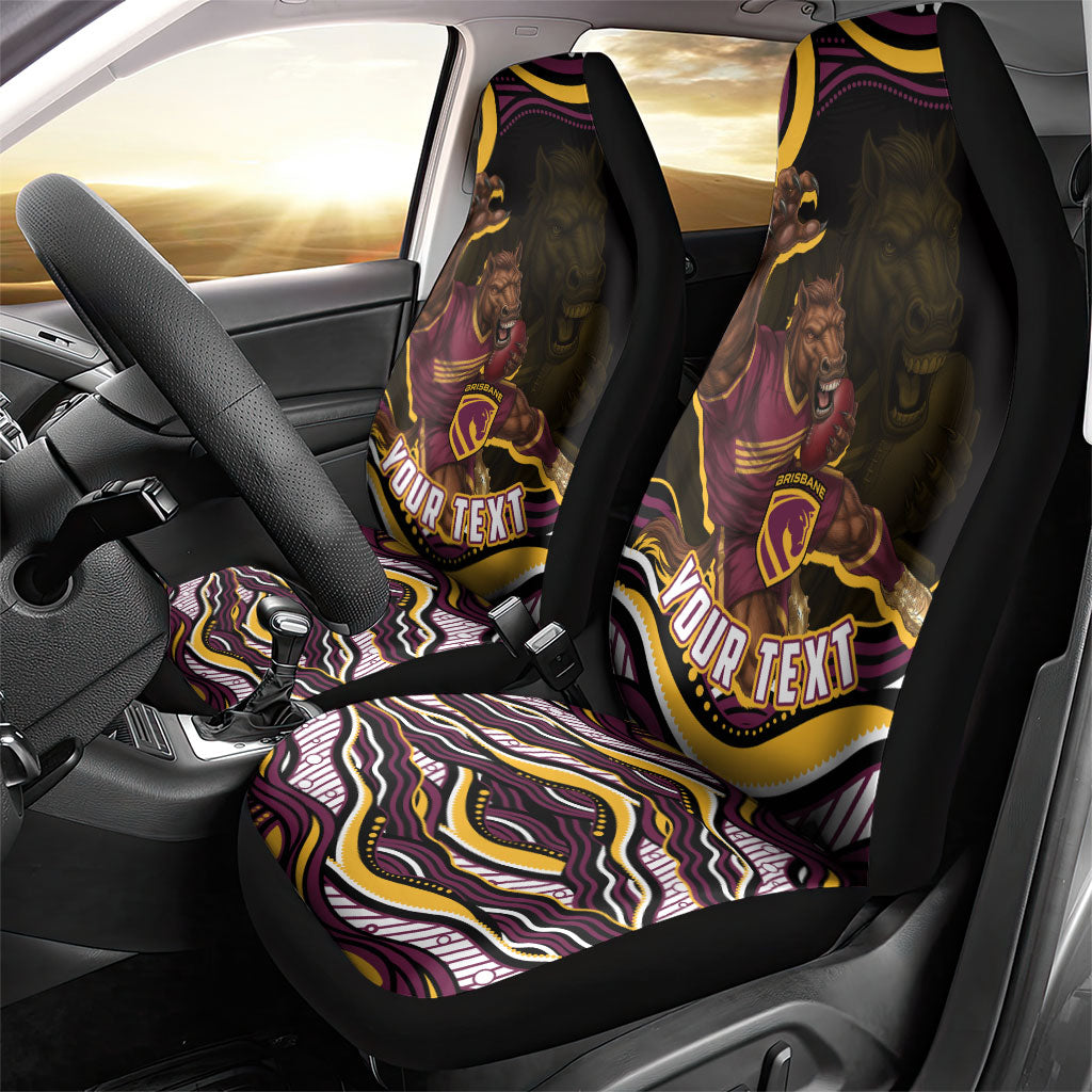 Personalized Brisbane Broncos Car Seat Cover Aboriginal Dot Art - Dreamtime Rugby Mascot