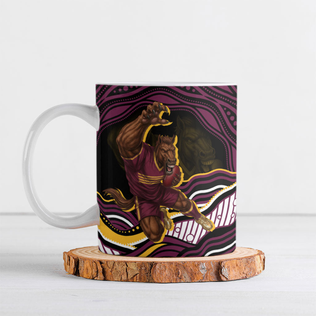 Personalized Brisbane Broncos Ceramic Mug Aboriginal Dot Art - Dreamtime Rugby Mascot