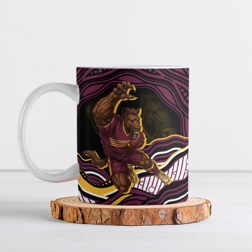 Personalized Brisbane Broncos Ceramic Mug Aboriginal Dot Art - Dreamtime Rugby Mascot