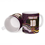Personalized Brisbane Broncos Ceramic Mug Aboriginal Dot Art - Dreamtime Rugby Mascot
