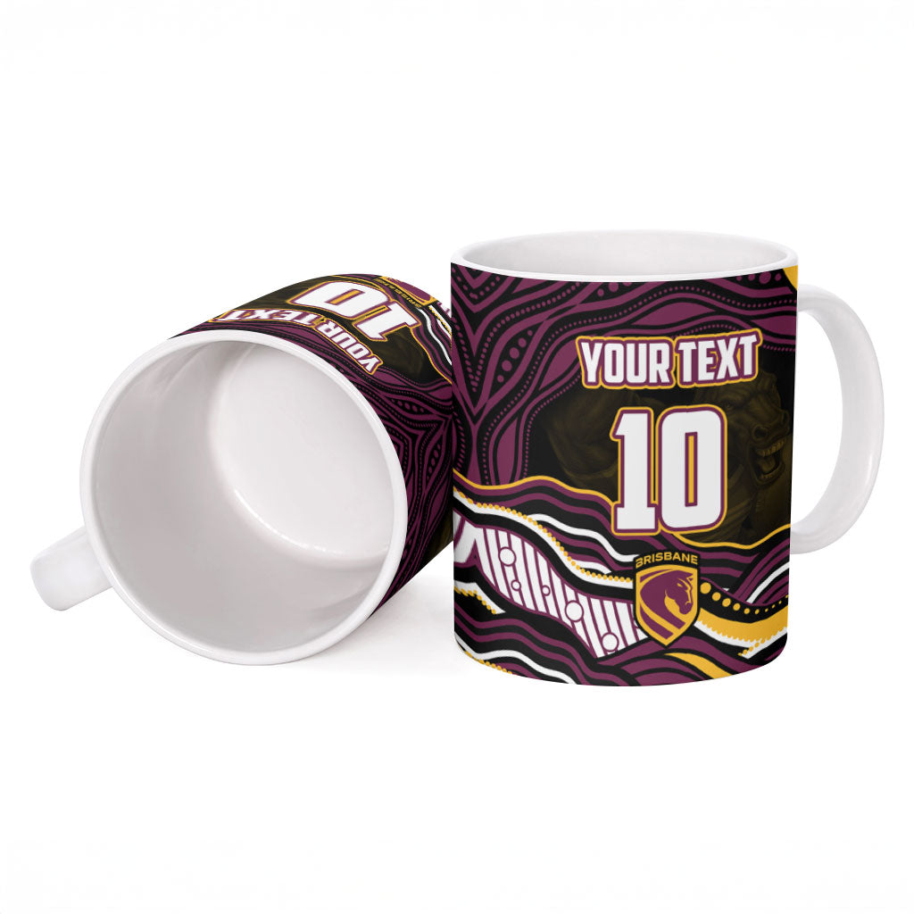 Personalized Brisbane Broncos Ceramic Mug Aboriginal Dot Art - Dreamtime Rugby Mascot