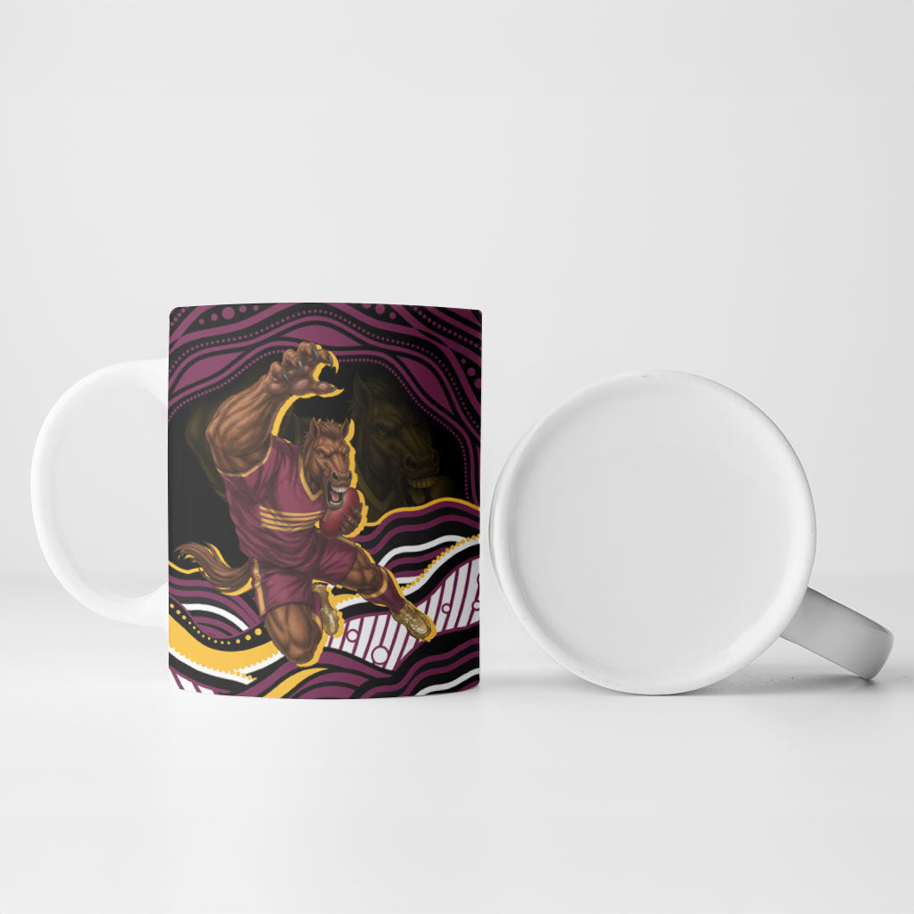 Personalized Brisbane Broncos Ceramic Mug Aboriginal Dot Art - Dreamtime Rugby Mascot